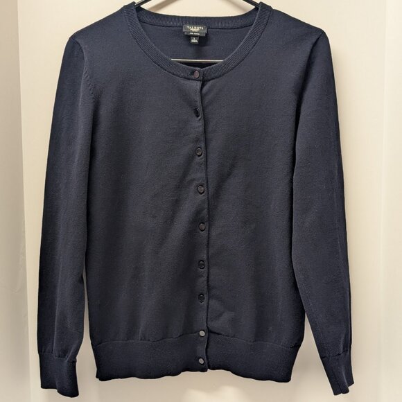 Talbots Petites Crew Neck Cardigan Sweater in Black - Picture 3 of 9